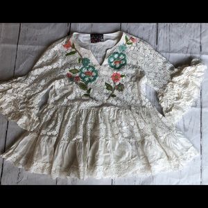 Janis Boho Festival Top L Ruffle Lacy Blouse Bell